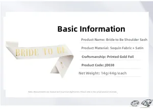 Macro view of Bride To Be sash with gold foil letters, satin fabric and safety pin