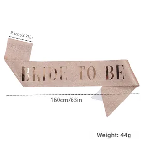 Rose gold glitter Bride to Be sash dimensions showing 9.5cm width and 160cm length