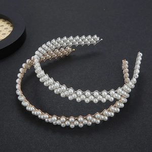 Serre-tête Élégant en Künstliche Perles pour Femmes Fait à la Main en Métal Tissé Étroit Or Argent Accessoires de Cheveux Mariage Fête