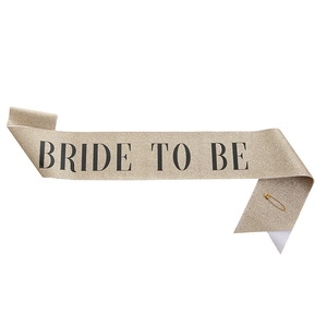 Sparkling champagne gold glitter Bride To Be sash with a safety pin for wedding parties