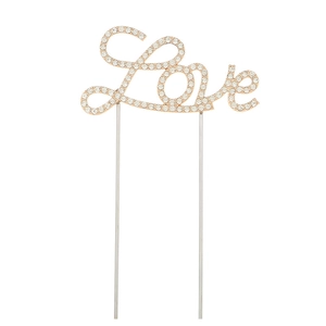 Décoration de gâteau Love en or rose avec strass pour mariage et anniversaire