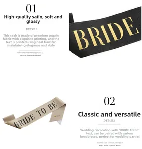 Detail of glitter fabric bridal sash with heat transfer printing and glossy texture