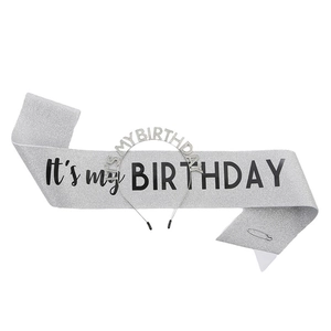 Set fascia di compleanno argento glitterata e cerchietto con strass per accessori festa