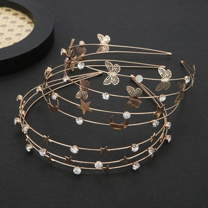Gold multi-layer metal headband with star moon and crystal butterfly hair accessories