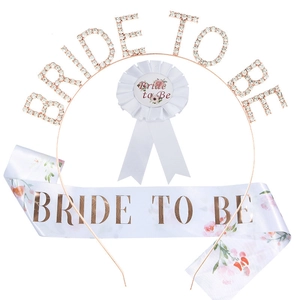 Kit Decorazione Addio al Nubilato Tiara in Lega con Strass Fascia in Raso e Distintivo in Nastro per Matrimonio Festa Donna