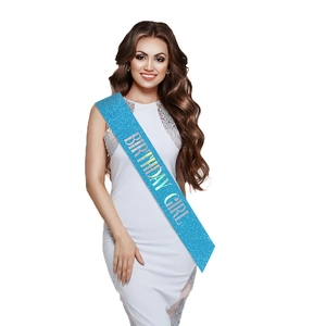 Blue glitter Birthday Girl sash with holographic lettering for birthday party outfit