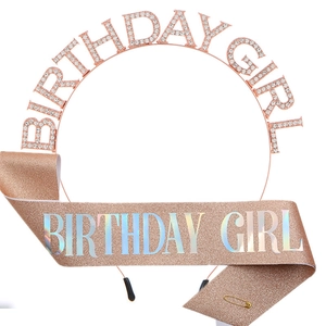 Birthday Girl Set aus roségoldenem Haarreif und Schärpe mit Glitzer-Schriftzug