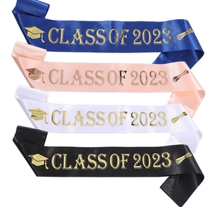 Class of 2023 graduation sashes in satin fabric with gold foil print in four colors