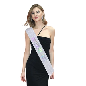 Silver glitter Birthday Girl sash with iridescent metallic lettering for party celebrations