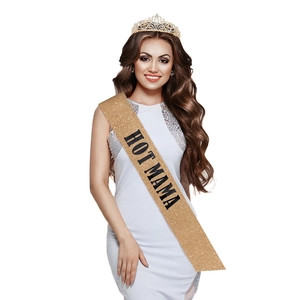 Ensemble écharpe dorée Hot Mama et couronne de strass pour fête de la fête des mères