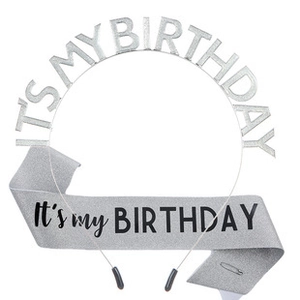 Set compleanno glitter argento con fascia e tiara con scritte It's my BIRTHDAY