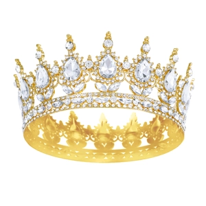 Couronne de mariée de luxe en or avec cristaux étincelants pour mariages et fêtes