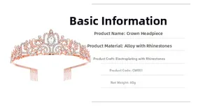 Detailed spec view of a rose gold alloy tiara with white crystals and built-in hair combs
