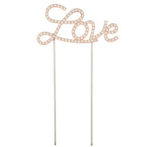 Dettaglio decorazione torta Love in oro rosa con cristalli per festa di compleanno