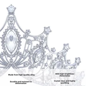 Macro detail of silver bridal tiara featuring premium alloy and AAA clear rhinestones