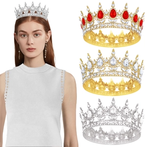Diadème Couronne Ronde Mariée Baroque Pour Mariage Anniversaire Fête Femmes Alliage de Zinc Cristal Strass Accessoires Cheveux