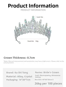 Guide des tailles couronne de mariée: 15cm de large, 7cm de haut avec cristaux de luxe