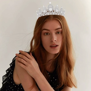 Vintage Silver Alloy Rhinestone Crown For Women Wedding Birthday Party Bridal Tiara Headpiece Jewelry Accessories