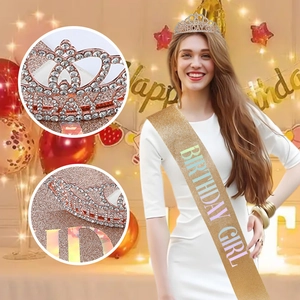 Rose gold Birthday Girl tiara and glitter sash set for women birthday party decor