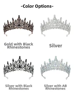 Vue détaillée des couronnes de mariée en or, argent, noir et cristal AB en quatre couleurs
