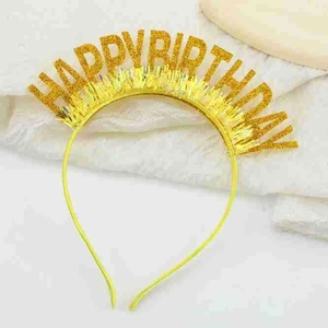 Serre-tête doré Happy Birthday à paillettes avec franges pour fête d'anniversaire
