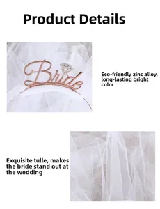 Detail of rose gold Bride headband with eco-friendly zinc alloy and white bridal veil