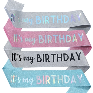 Fascia di Compleanno Glitterata per Donne Uomini Bambini Fascia a Spalla It's My Birthday Decorazione Festa di Paillettes