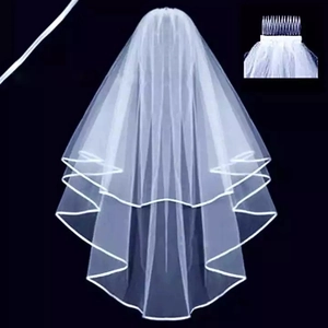 Classic double-layered bridal veil with satin edge and secure comb in pure white