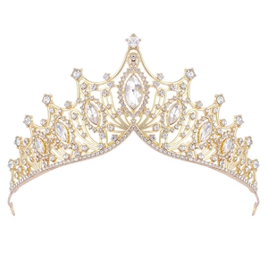 Elegant gold crystal crown with rhinestones for weddings, bridal parties and proms