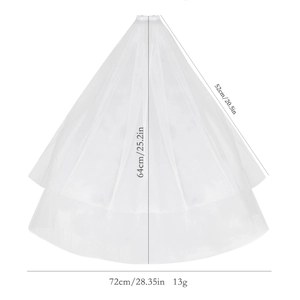 Elegant white double-layered bridal veil with comb and detailed size measurements