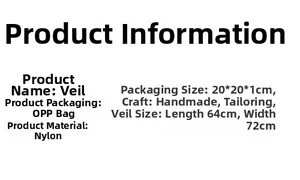 Detail view of bridal veil product specifications including dimensions and nylon material