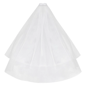 Detail of the gathered pleats and layered soft tulle texture on a white bridal veil