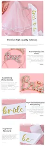 Detail of rhinestone Bride headband with gold Bride to Be sash and bridal veil set