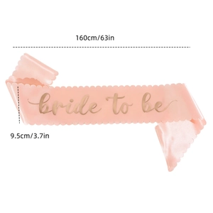 Pink satin bride to be sash with gold foil text and scalloped edges showing 160cm length