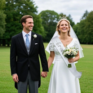 Elegant bride to be set with silver rhinestone tiara and white satin sash for weddings