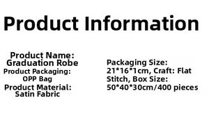 Detailed specifications of satin graduation stoles with material and packaging info