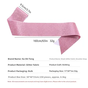 Pink glitter fabric party sash details with 9.5cm width and 160cm length dimensions