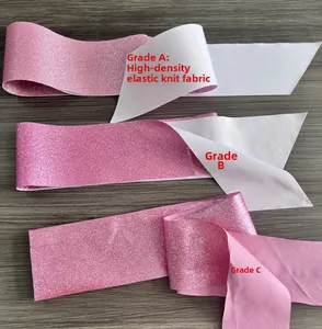 Comparison of Grade A high-density elastic knitted pink glitter fabric sash quality detail