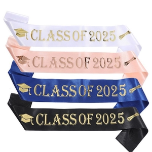 Detail of Class of 2025 satin sashes in four colors with metallic gold foil printing