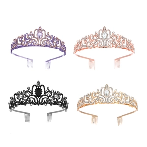 Vintage Alloy Rhinestone Crystal Wedding Tiara Crown Elegant Party Birthday Headpiece With Side Combs For Women Jewelry