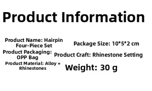 Detailed product specifications for the four-piece rhinestone star hair clip set