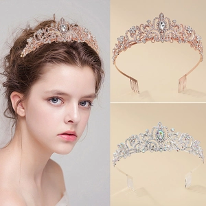 Elegant European bridal rhinestone crown with water-drop crystals for wedding party