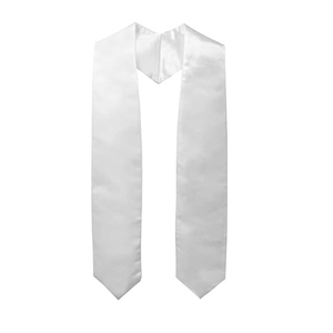 Classic pure white satin graduation stole with V-shape neck and pointed ends design
