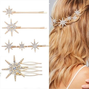 4-piece gold star hair pin set with sparkling rhinestones for stylish hair styling