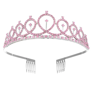 Eleganter Haarreif mit rosa Strass-Krone, silbernem Metallrahmen und Kämmen für Partys