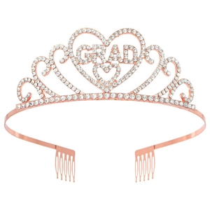 Diadème de graduation en cristal or rose avec lettrage GRAD et motif de cœur
