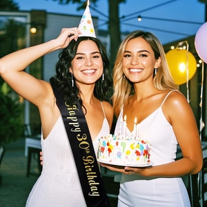 Écharpe de 30ème anniversaire en satin noir avec lettrage doré pour fête d'anniversaire