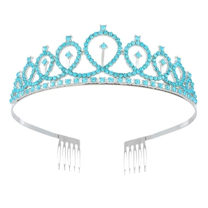 Eleganter silberner Braut-Diadem-Haarreif mit funkelnden aqua-blauen Strasssteinen