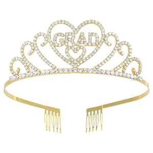 Diadème GRAD doré en cristal pour fête de remise des diplômes avec strass et peignes