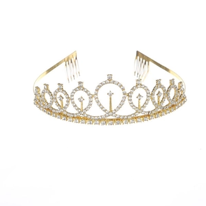 Elegante corona da sposa dorata con strass bianchi e pettini per capelli per feste